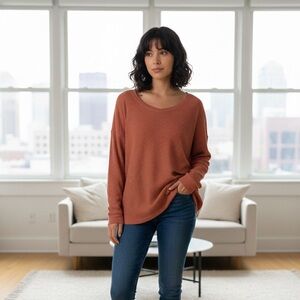 Free People Rust Orange Thermal Knit Top PTP 30” L29”